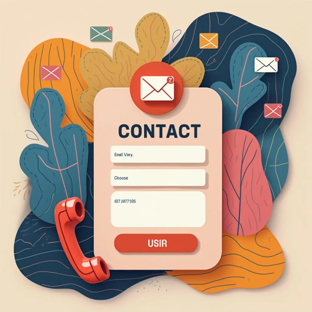 Ilustración moderna con elementos de comunicación y conexión para formulario de contacto